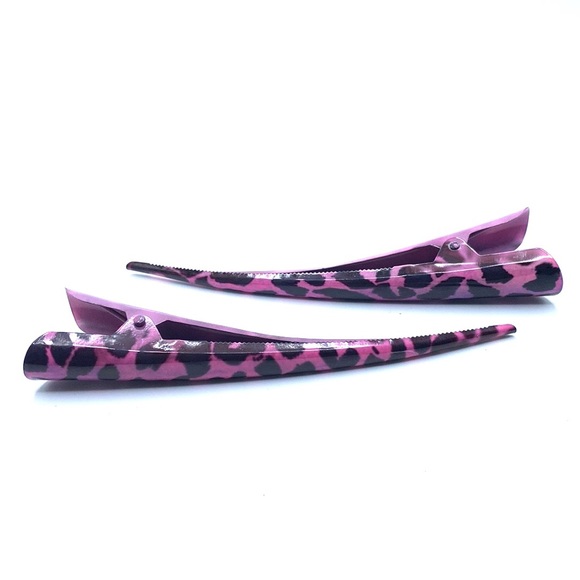 Updo Hair Clips Pink Animal Print Set Of 2 5” - Picture 1 of 4